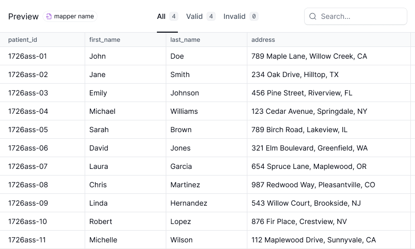 Clean & Validate - Data preview table