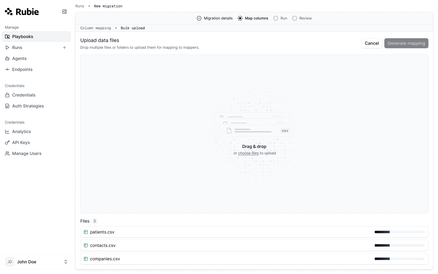 Self-Serve Data Upload - Drag and drop files for mapping